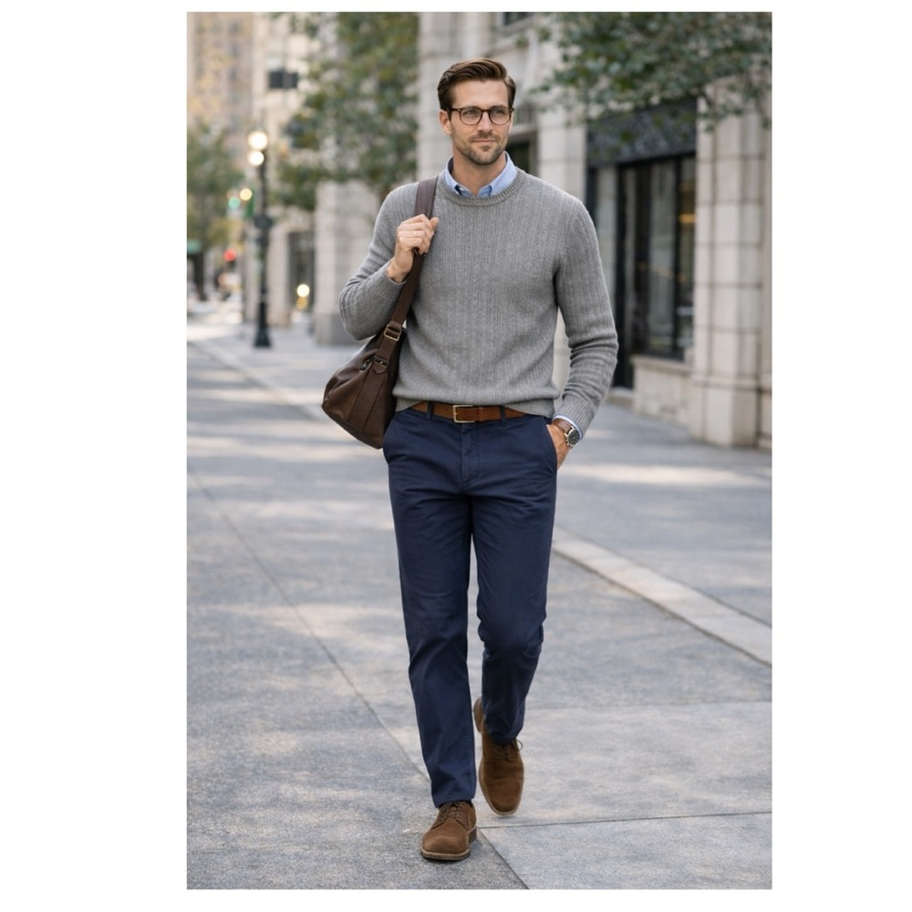 HATHAWAY SPORT $120 Brunswick Crewneck 100% Combed Cotton Gray Sweater Sz L - Picture 3 of 15